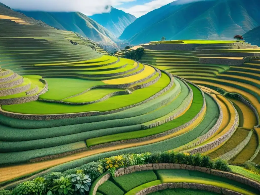 Vibrantes cultivos en terrazas circulares de Moray, Peru, resaltan la ingeniería inca en agricultura