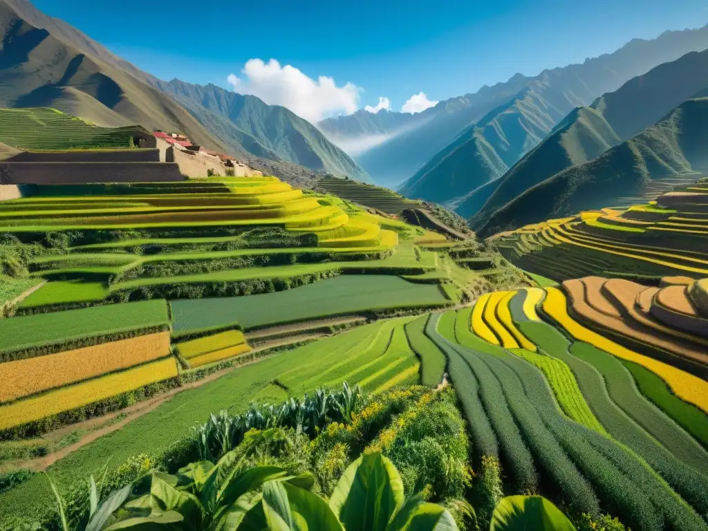 Vibrantes terrazas verdes en los Andes peruanos muestran prácticas agrícolas sostenibles