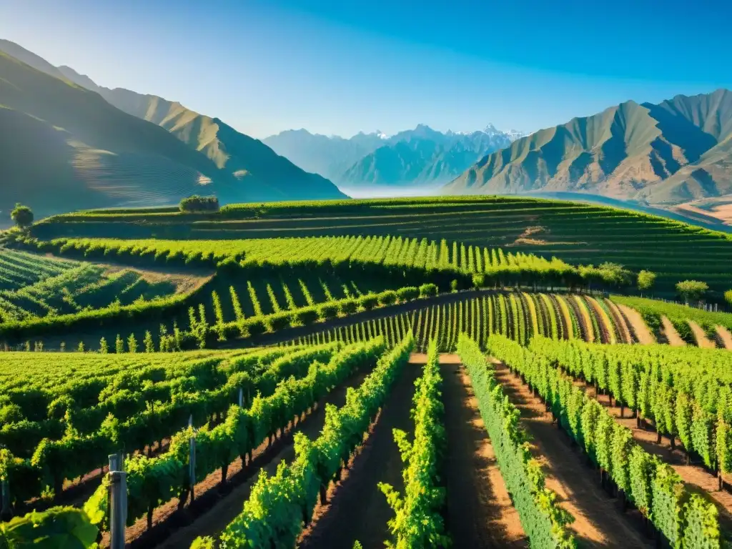 Vibrantes viñedos en la región de Ica, Perú, resaltando la sostenibilidad en bodegas peruanas