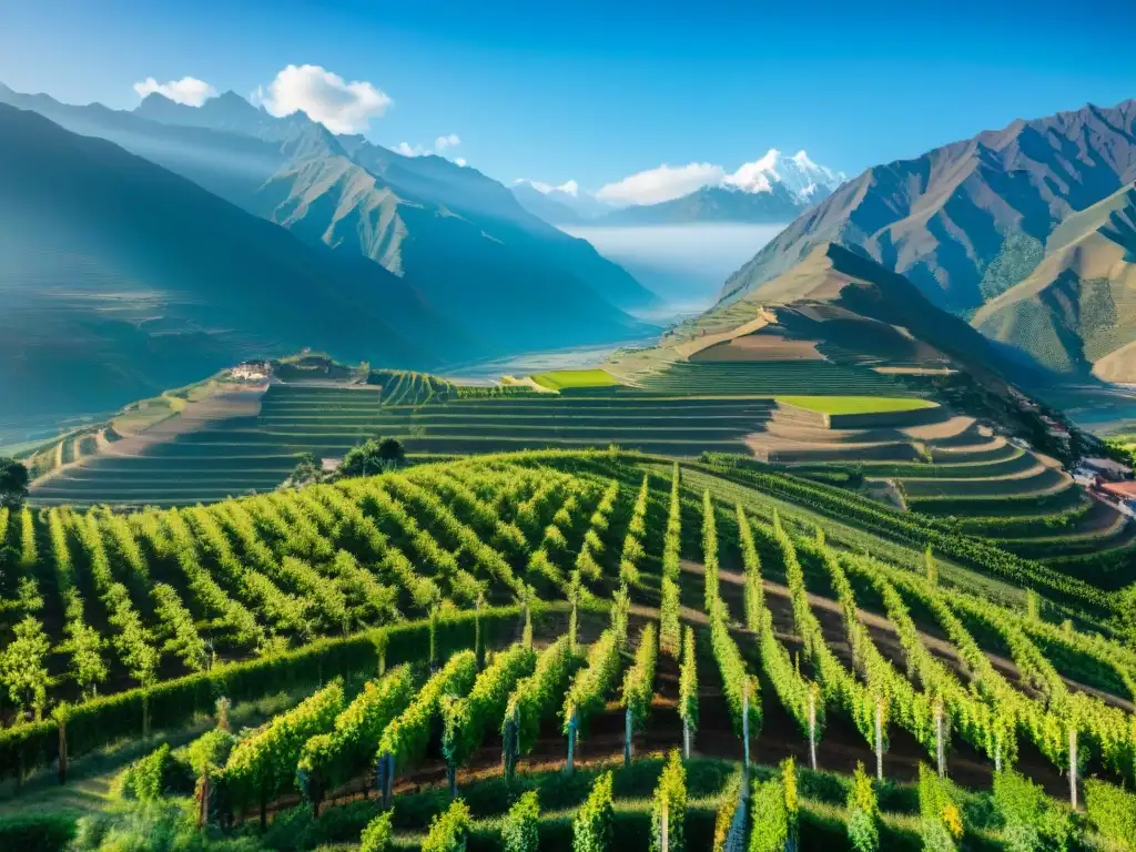 Vibrantes viñedos en la región de Ica, Perú, donde se cultivan vinos espumosos peruanos autóctonos