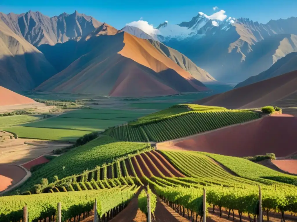 Viñedos infinitos en la región de Ica, Perú, bajo cielo azul