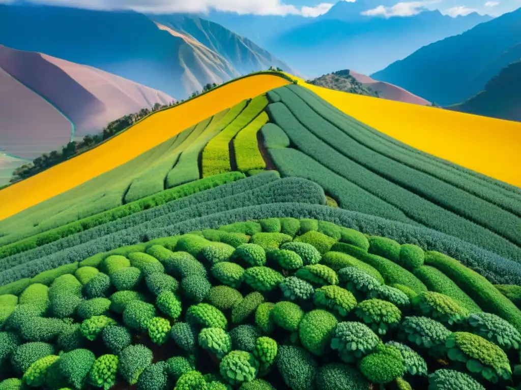 Vista aérea de campos de quinua en los Andes peruanos