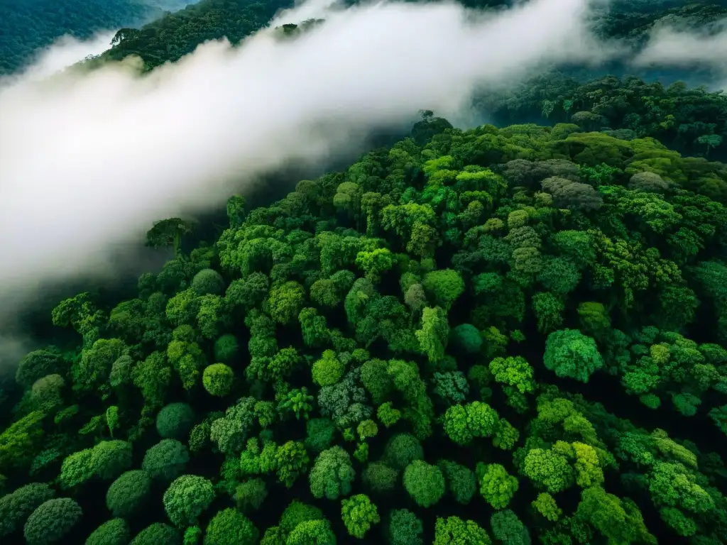 Vista aérea de la exuberante selva amazónica con diversa flora y fauna