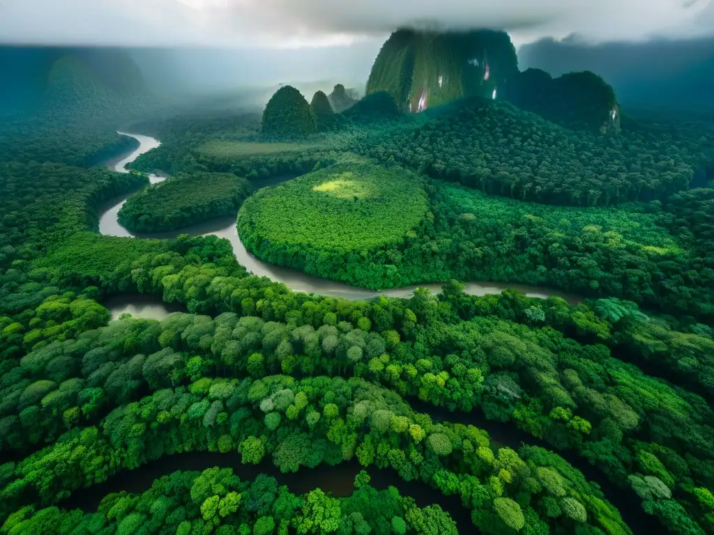 Vista aérea impresionante de la exuberante selva amazónica, resaltando la biodiversidad y la belleza natural