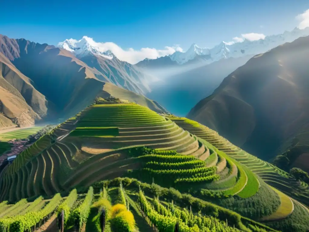 Vista aérea impresionante de los viñedos de Pisco en Perú, con los Andes de fondo