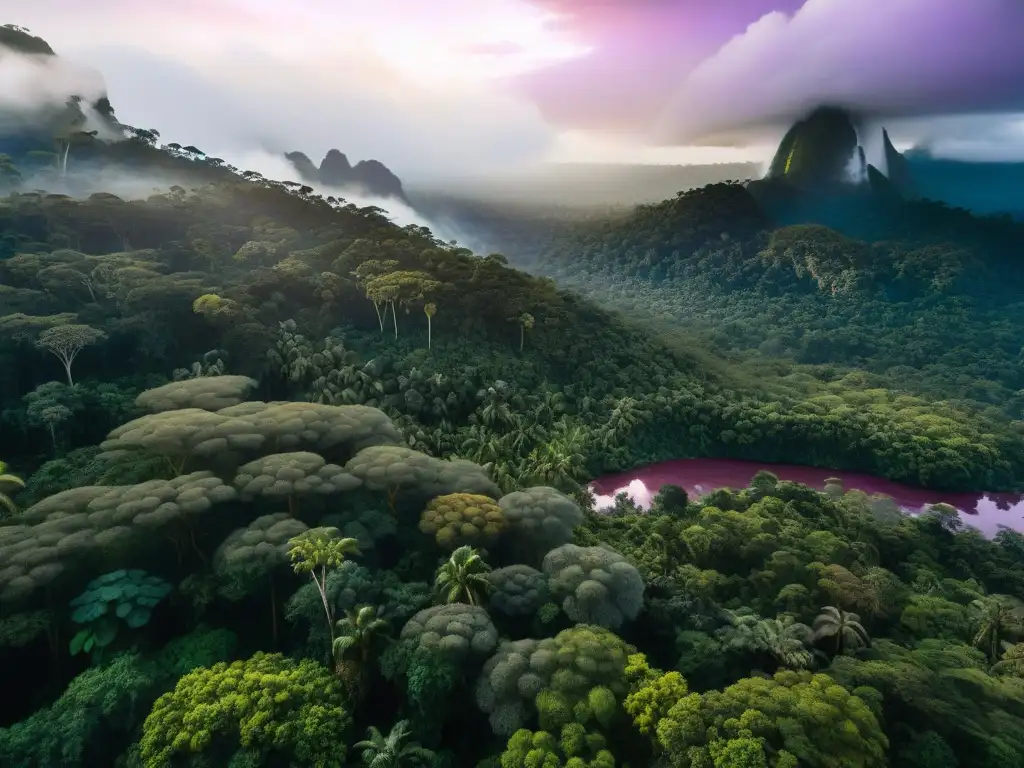 Vista detallada del exuberante bosque amazónico con frutos variados en su hábitat natural