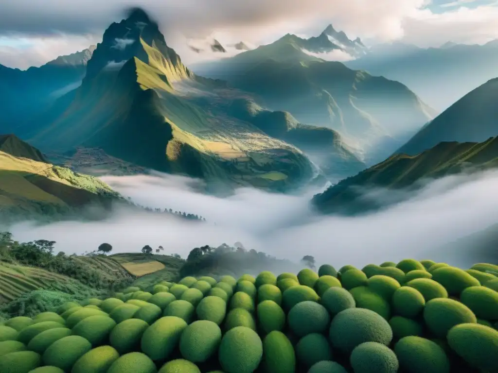 Vista impresionante de un campo de yacón en los Andes, destacando su exuberante vegetación y los beneficios y usos del yacón