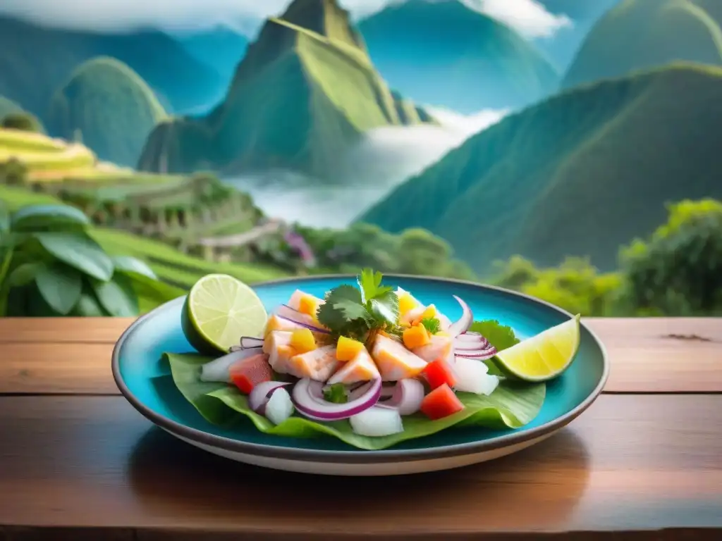 Una vista increíble de un ceviche peruano vibrante en una fotografía culinaria de alta resolución