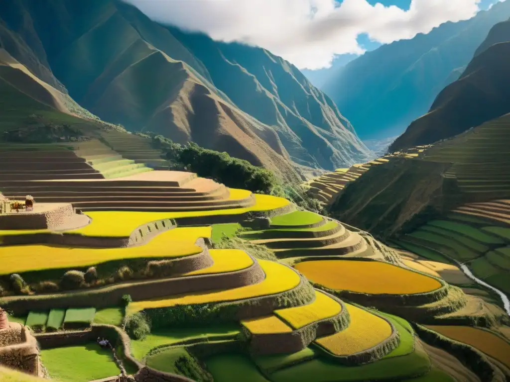 Vista panorámica de andenes incas en el Valle Sagrado de Perú, reflejando la conexión entre la Dieta Inca y los ingredientes autóctonos