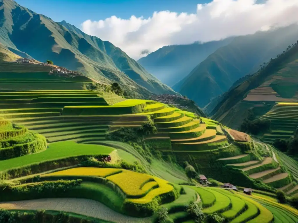 Vista panorámica de las prácticas agrícolas sostenibles en los Andes peruanos