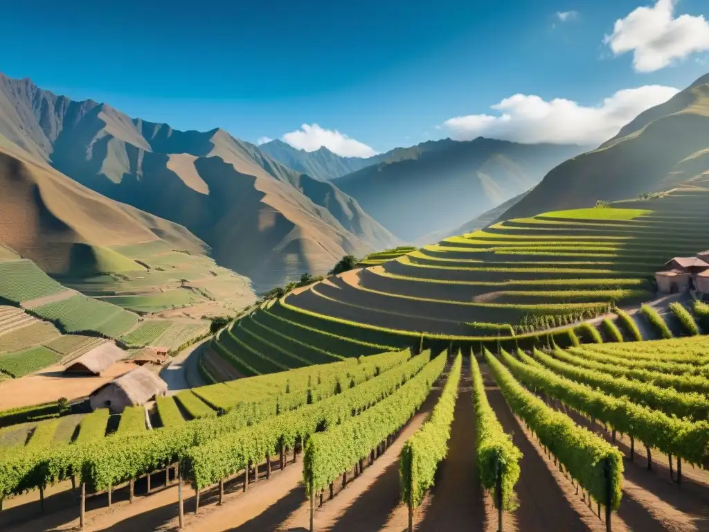 Vista panorámica de viñedos soleados en Ica, Perú